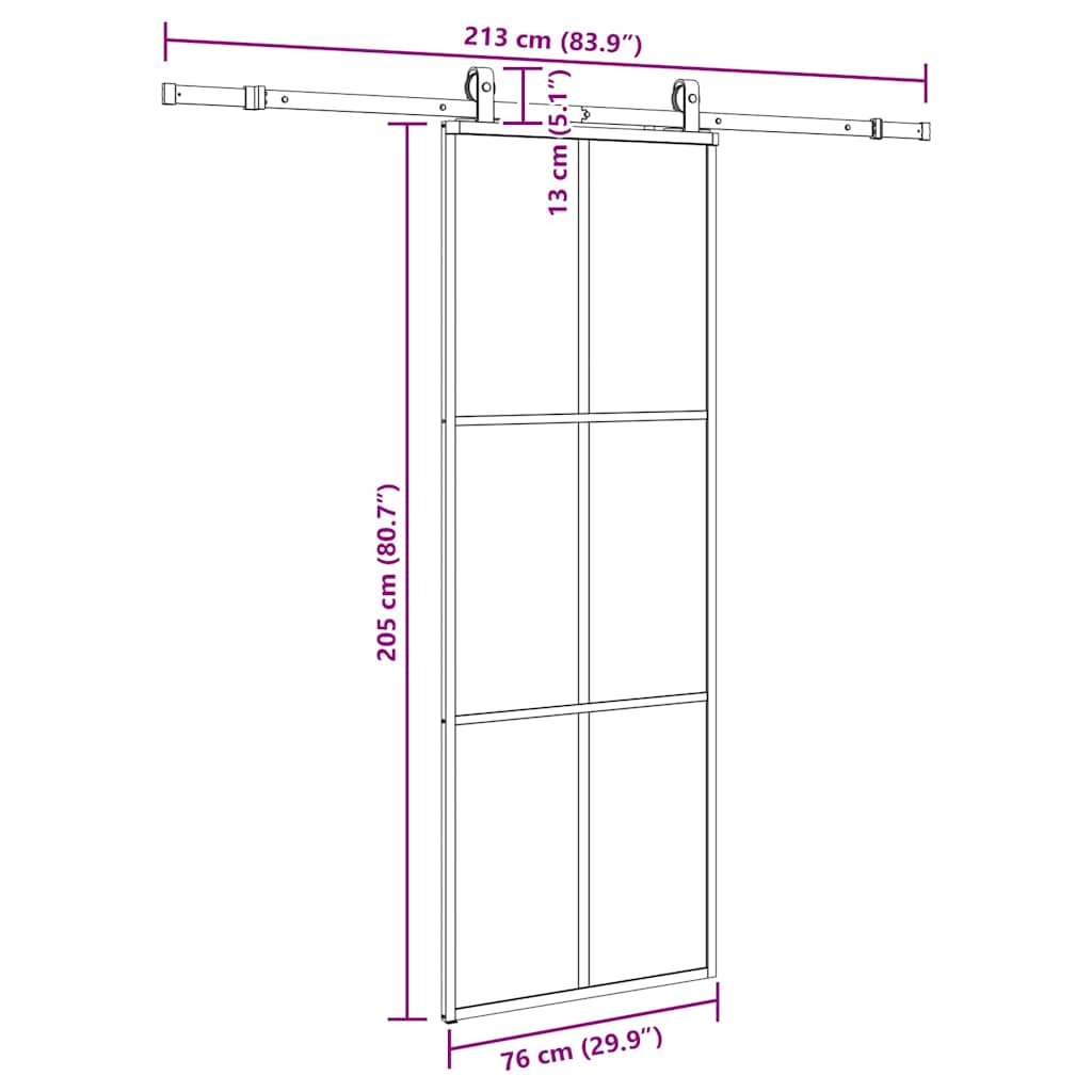 Porte coulissante kit de quincaillerie noir 76x205 cm verre ESG