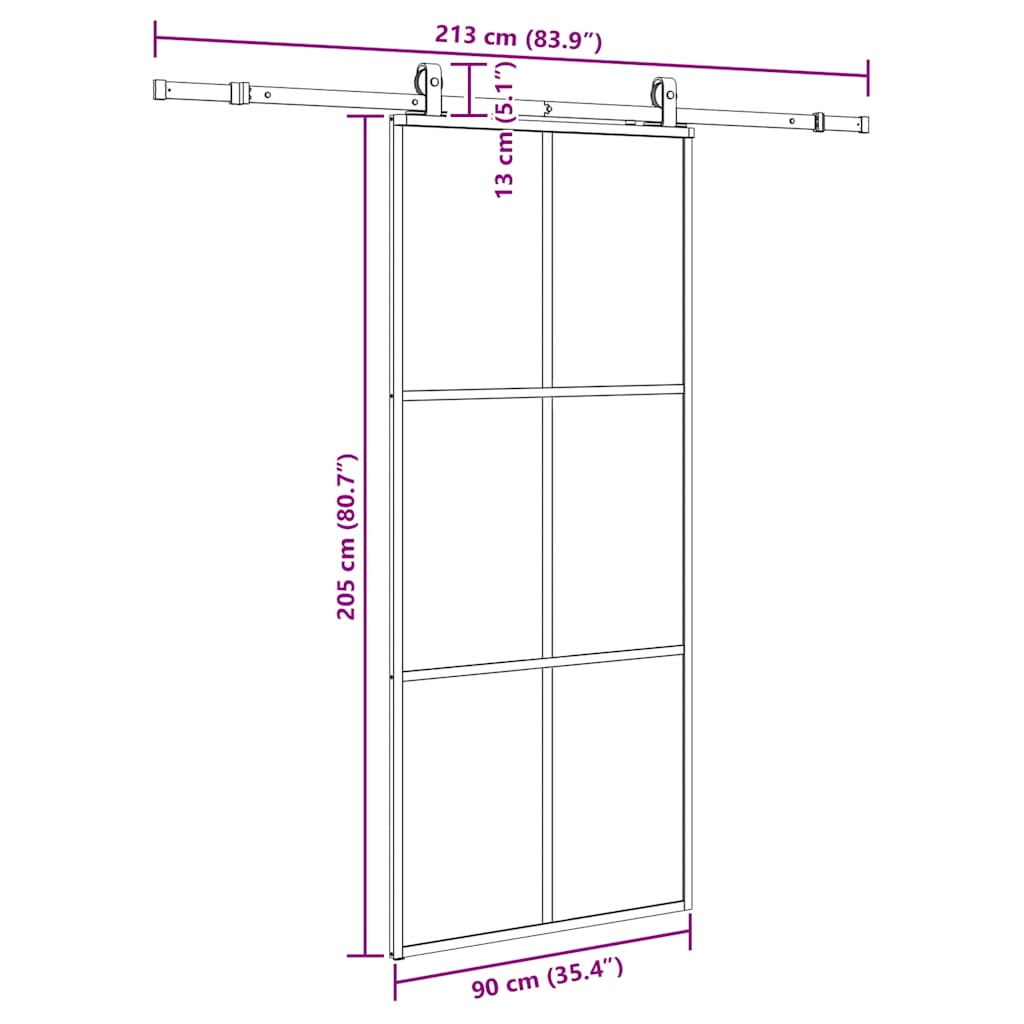 Porte coulissante kit de quincaillerie noir 90x205 cm verre ESG