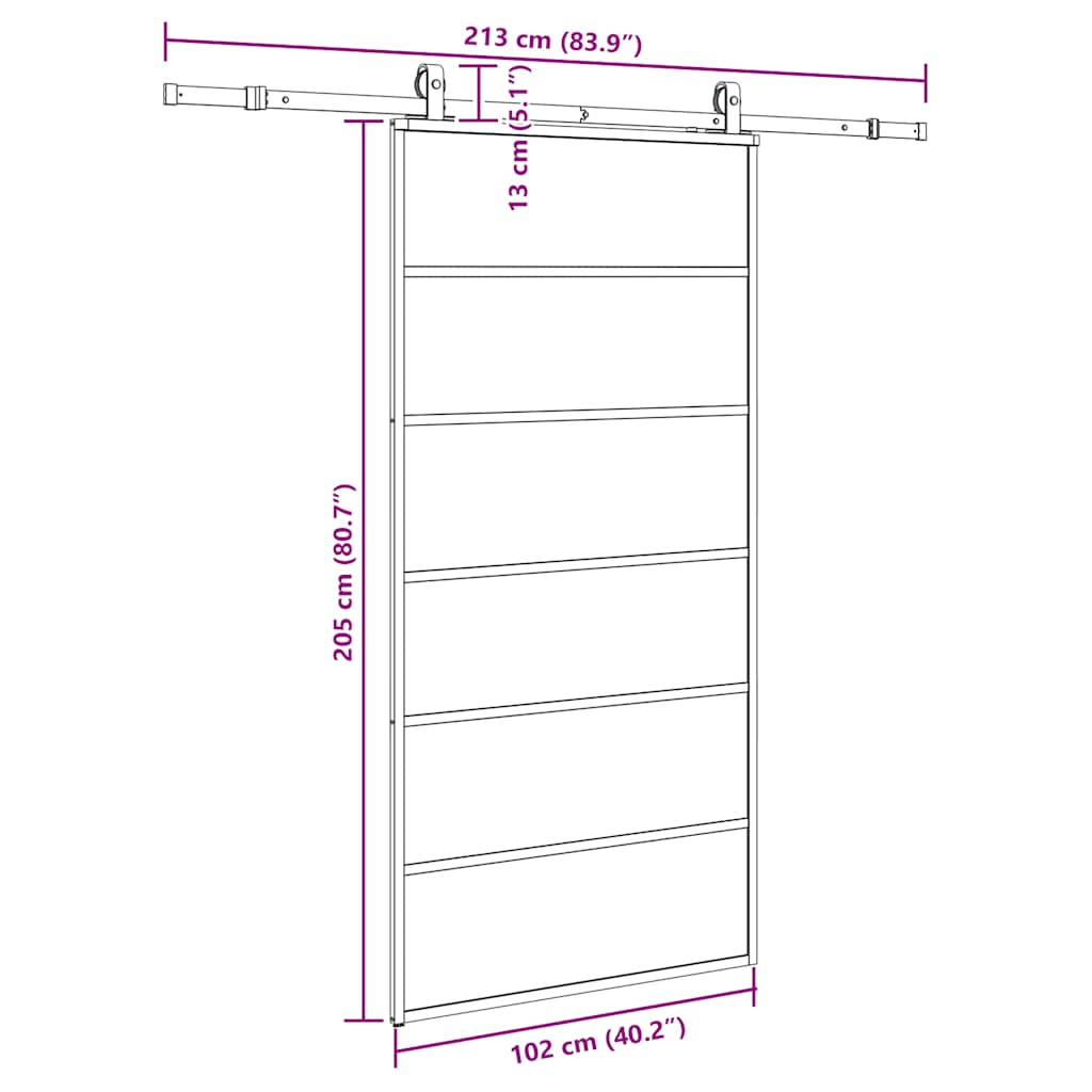 Porte coulissante kit de quincaillerie noir 102x205cm verre ESG