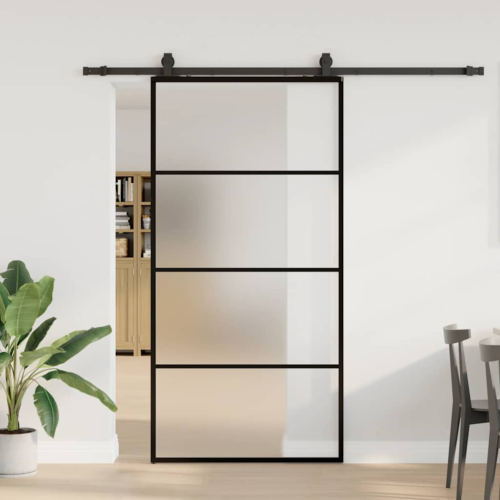 Porte coulissante kit de quincaillerie noir 102x205cm verre ESG