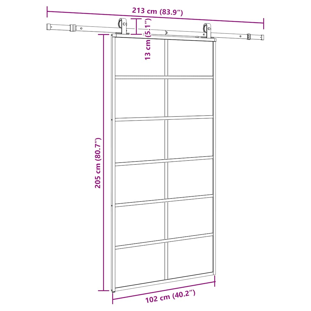 Porte coulissante kit de quincaillerie noir 102x205cm verre ESG