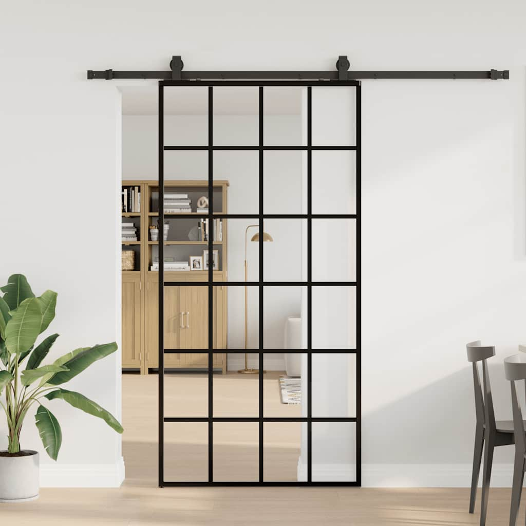 Porte coulissante kit de quincaillerie noir 102x205cm verre ESG