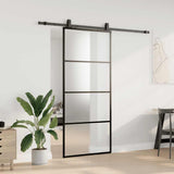 Porte coulissante kit de quincaillerie noir 90x205 cm verre ESG