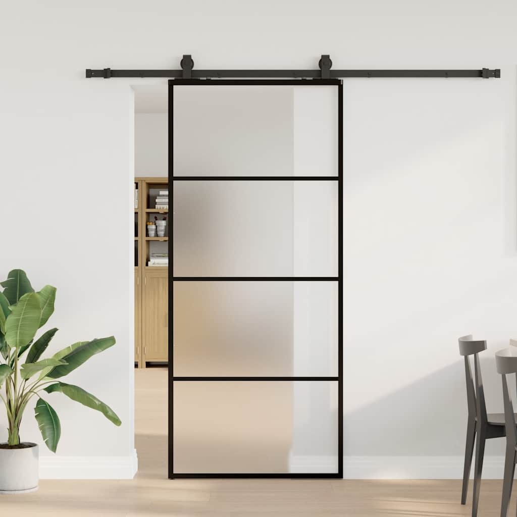 Porte coulissante kit de quincaillerie noir 90x205 cm verre ESG