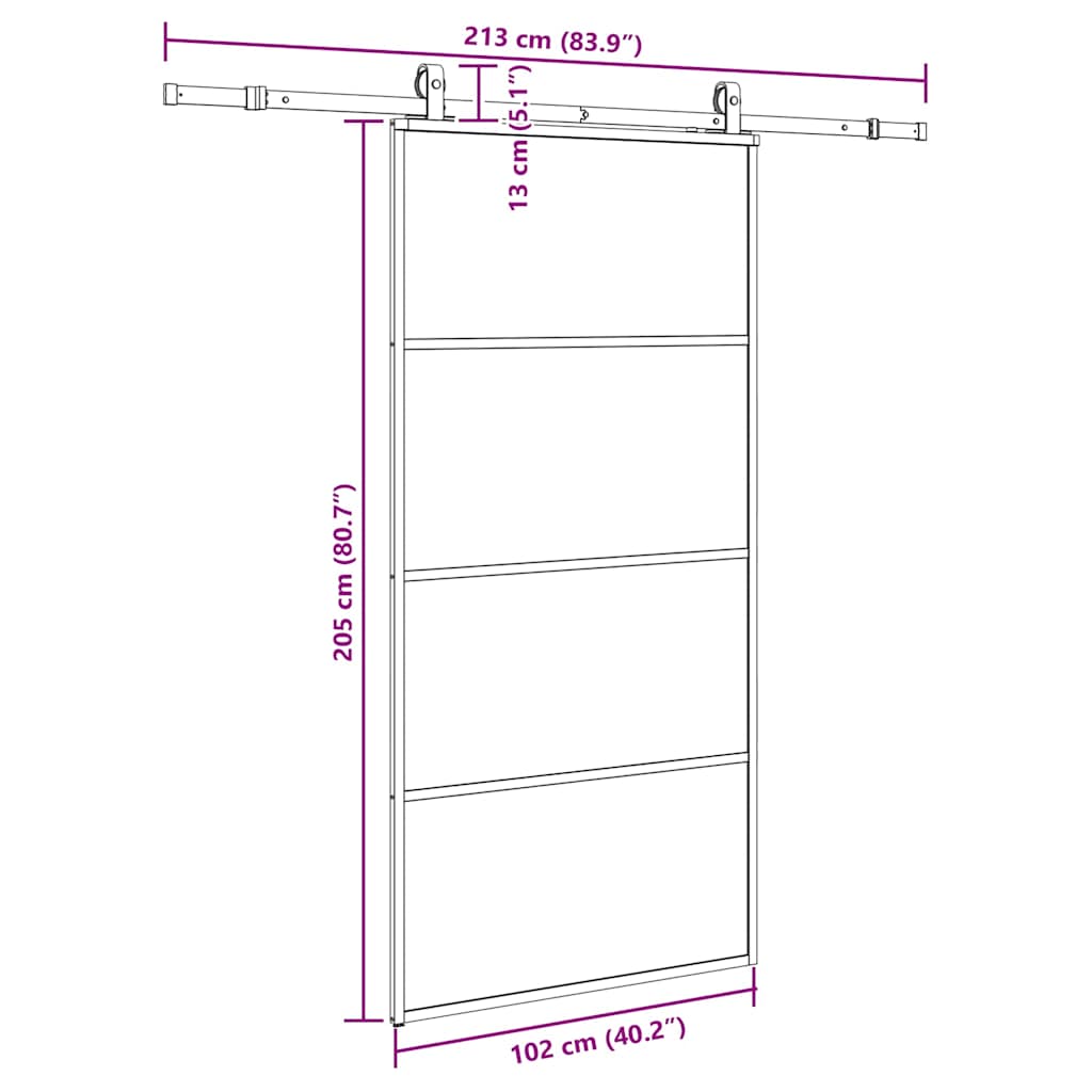 Porte coulissante kit de quincaillerie noir 102,5x205 cm