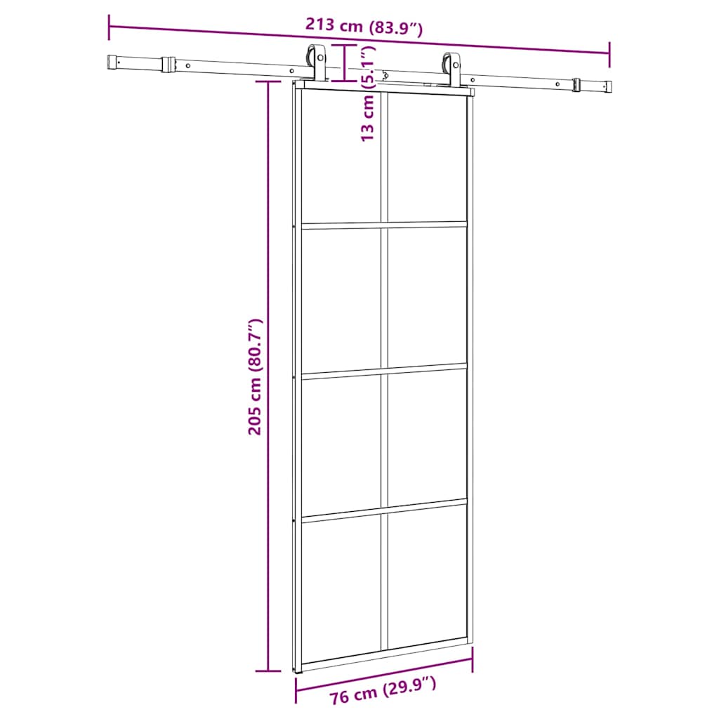 Porte coulissante kit de quincaillerie noir 76x205 cm verre ESG