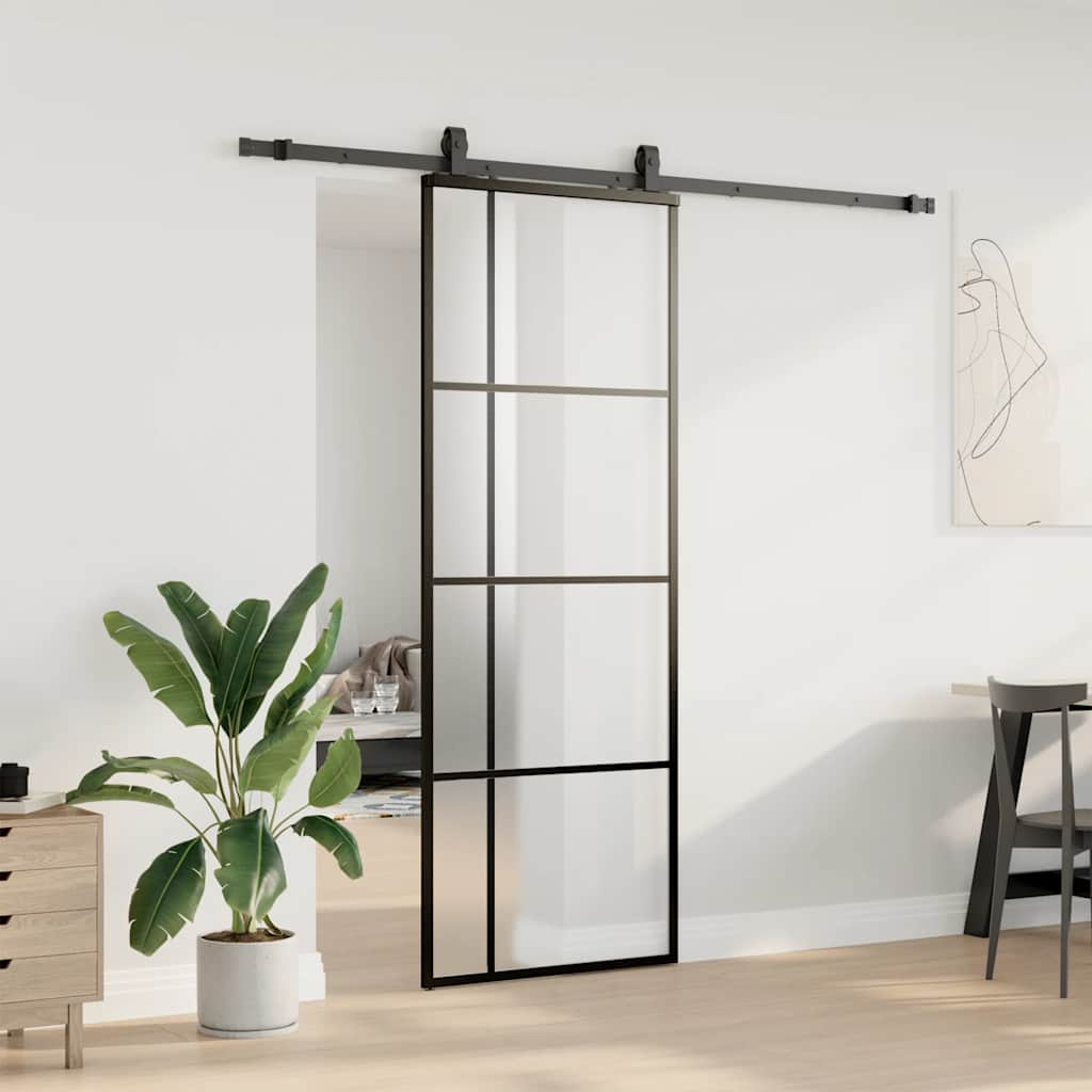 Porte coulissante kit de quincaillerie noir 76x205 cm verre ESG