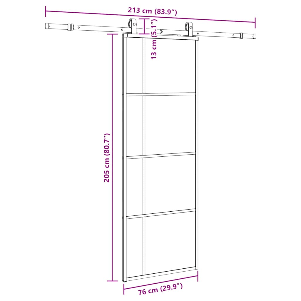 Porte coulissante kit de quincaillerie noir 76x205 cm verre ESG