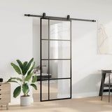 Porte coulissante kit de quincaillerie noir 90x205 cm verre ESG