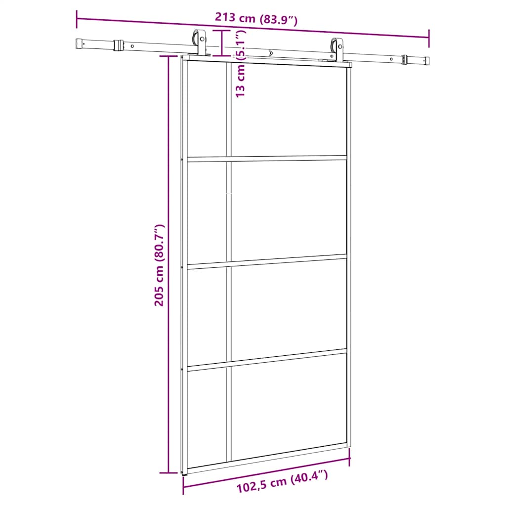 Porte coulissante kit de quincaillerie noir 102,5x205 cm