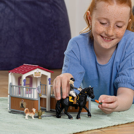 Box avec Tori et Princess, Extension pour écurie schleich avec 26 éléments inclus dont 1 cheval schleich, coffret figurines pour