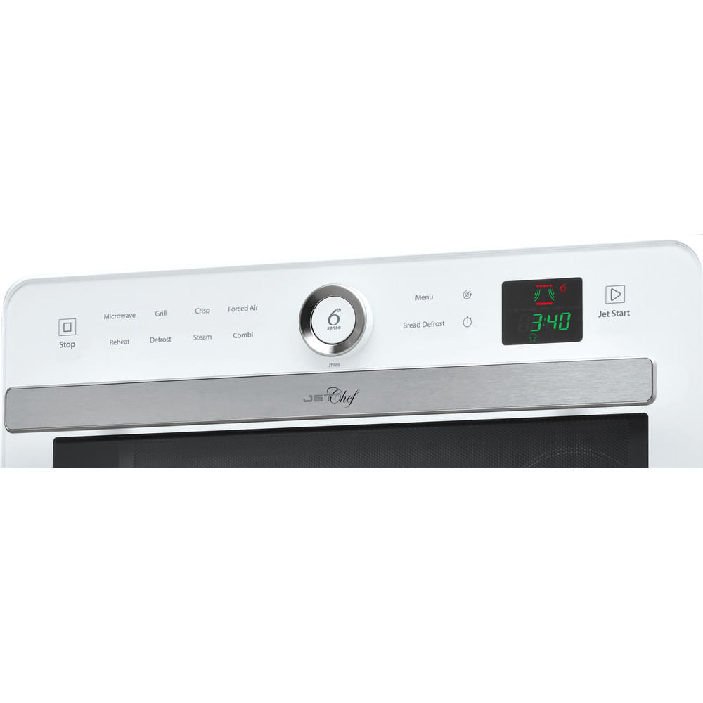 WHIRLPOOL JT469WH - Micro-ondes Jet Chef - 33 L - 6eme SENS Combi Crisp Vapeur - Cavité Inox - Plateau tournant 36 cm - Blanc