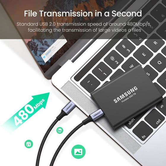 Câble USB-C - UGREEN - Renforcé - USB-C vers USB-C 100W - 2 m - Noir