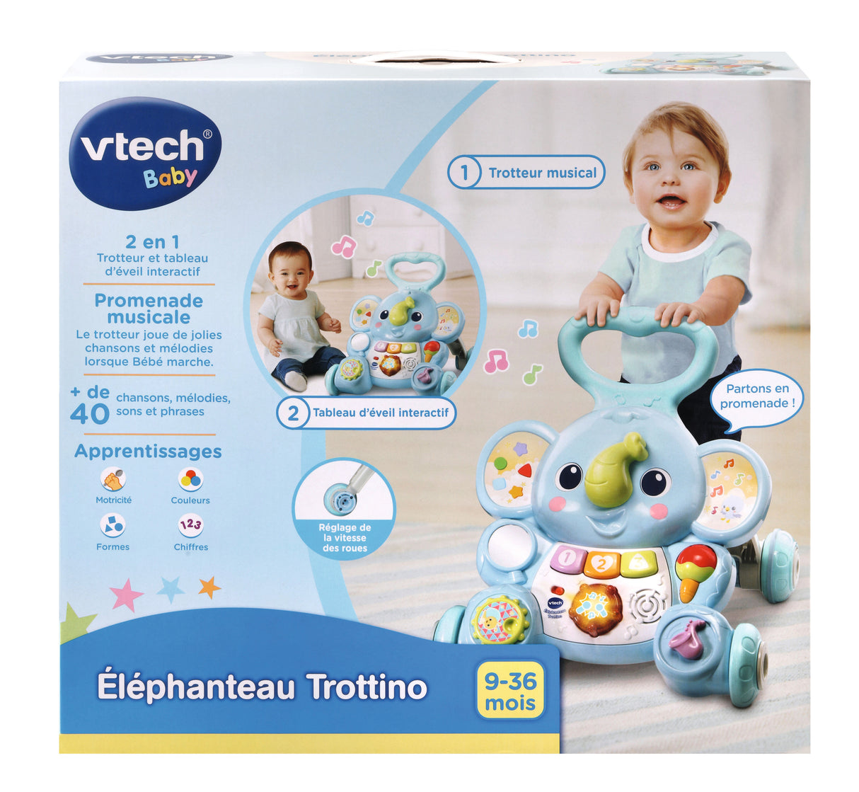 Porteur - Trotteur VTECH BABY - Éléphanteau Trottino - Avec Frein - Bleu