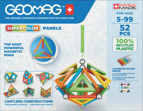 Jeu de construction magnétique - GEOMAG - Supercolor Panels Recycled 52 pieces - Jouet éducatif - 3D - Durable