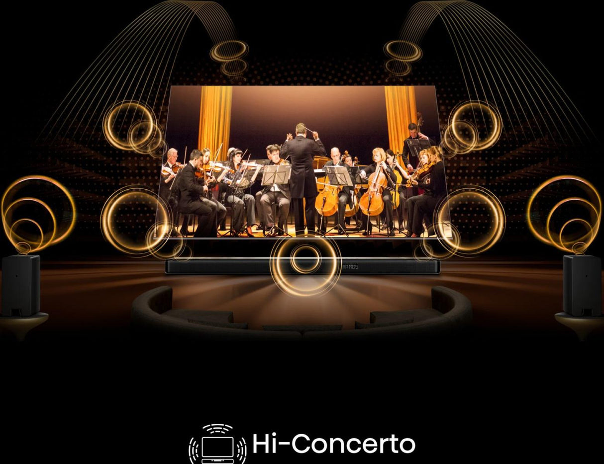 Barre de son - HISENSE - AX5140Q - 5.1.4 Canaux - Dolby Atmos & DTS:X - 520W - Caisson et enceintes arriere sans fil - HDMI eARC