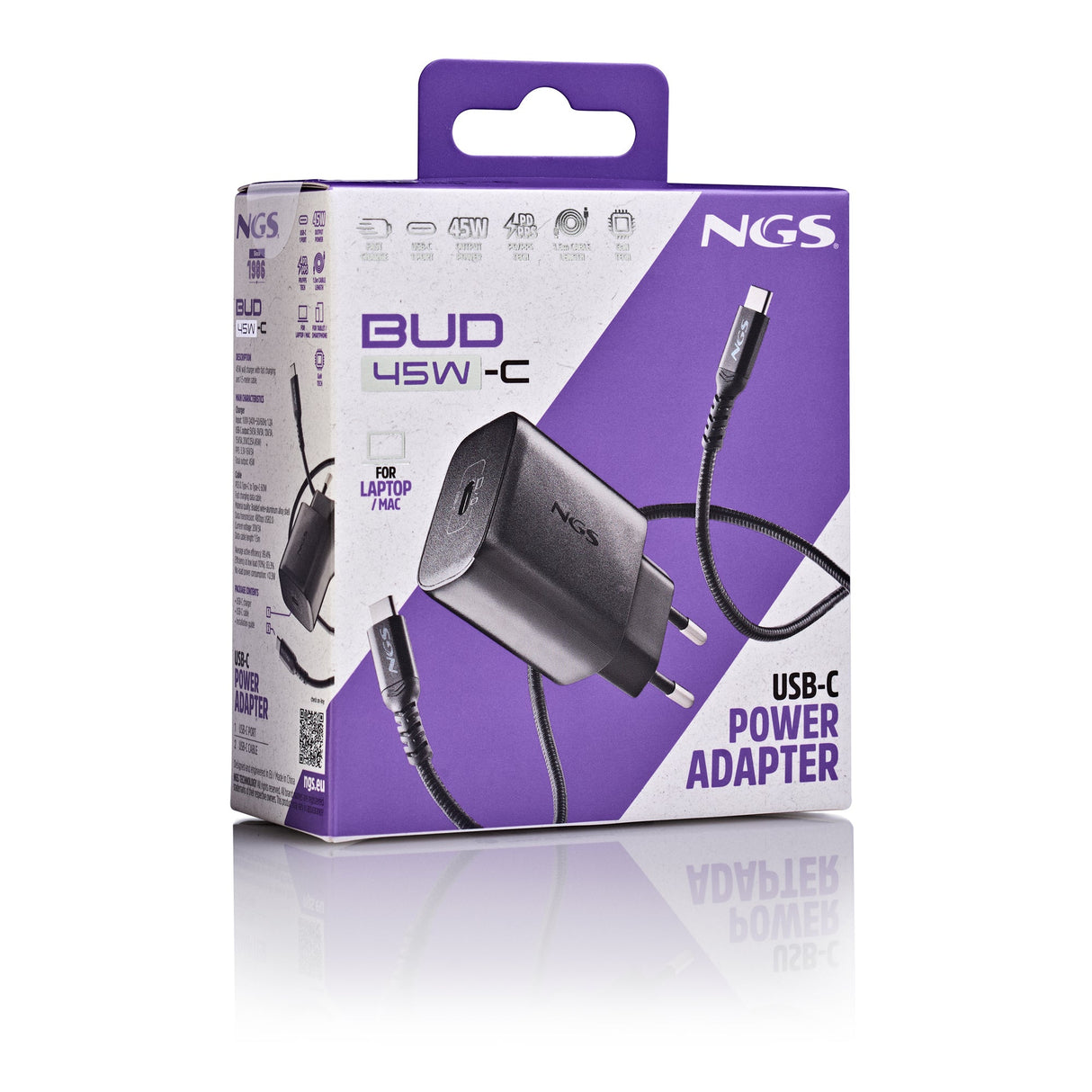 Chargeur secteur NGS Bud 1x USB-C 45W (Noir)