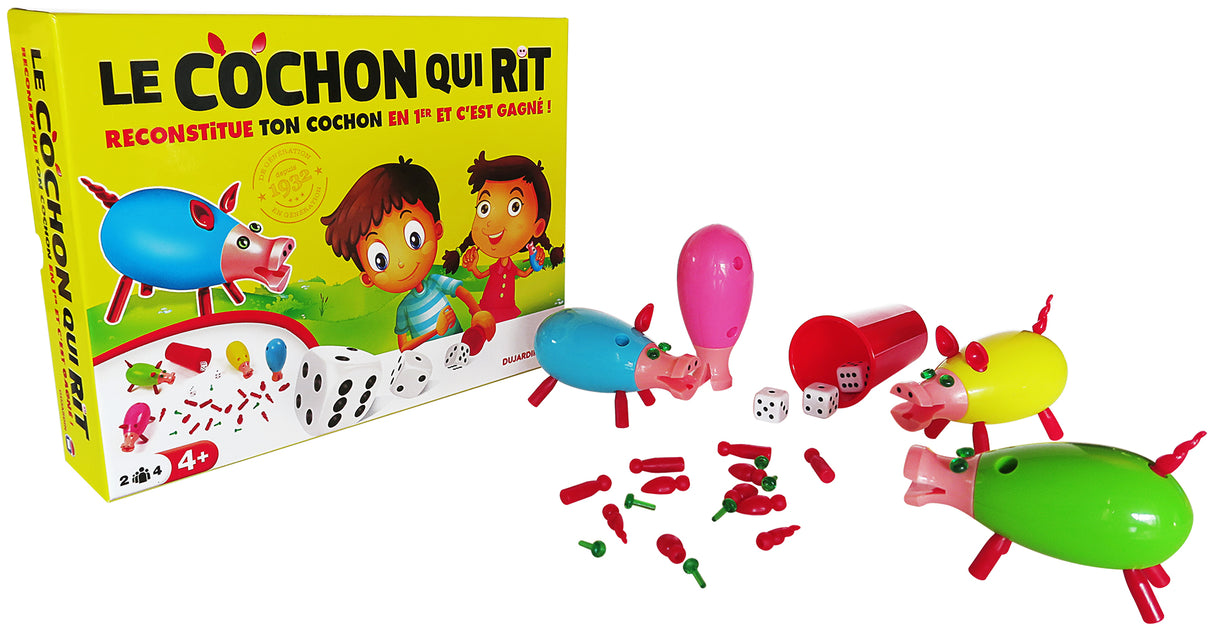 LE COCHON QUI RIT - PAR 4 - Jeu de société - DUJARDIN - Rassemblez votre cochon en lançant les dés dans ce jeu familial !