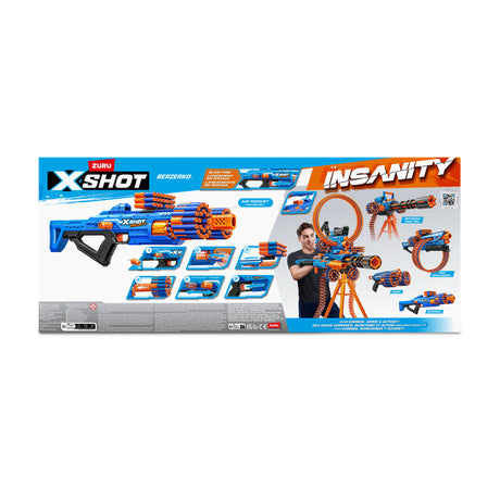 Blaster a Tir Rapide - ZURU - XSHOT Insanity Berzerko - Blaster a canon rotatif avec 8 fléchettes et tir rapide jusqu'a 27 metres