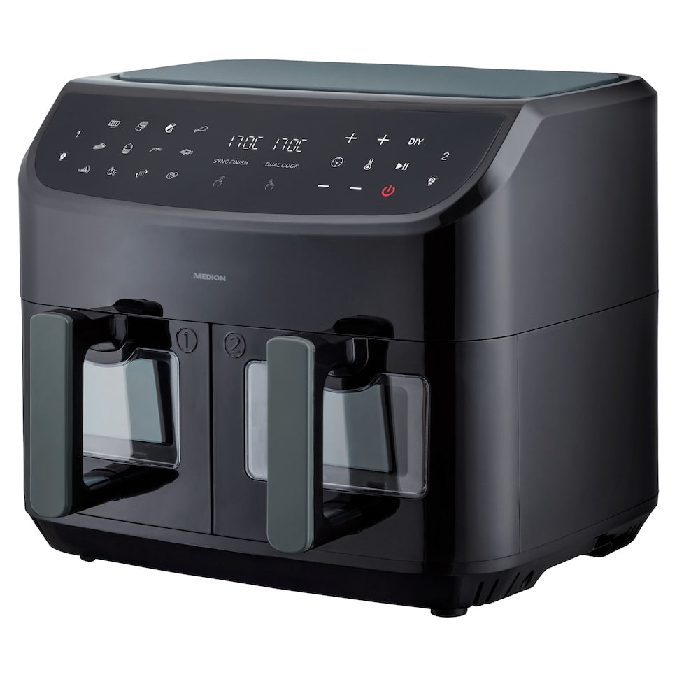 Friteuse a Air Chaud - MEDION - P20 XXL Twin - 2600 W - 2 paniers - 9 programmes - Noir