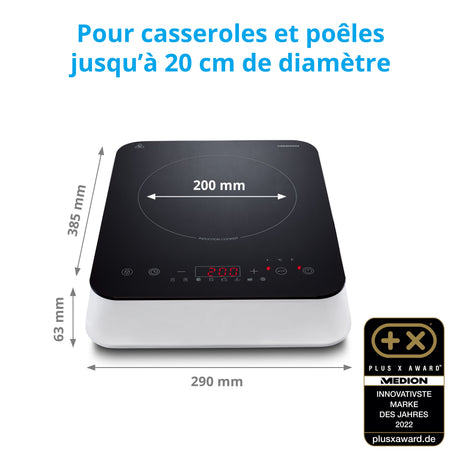 Plaque de cuisson a induction posable - MEDION - 1 feu - 2000 W - 29 x 38,5 x 6,3 cm - MD18490