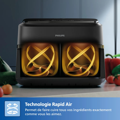 Friteuse sans huile - PHILIPS - NA150/00 - Airfryer Série 1000 - Panier flexible 7.L - Séparateur amovible - 2400W - Noir