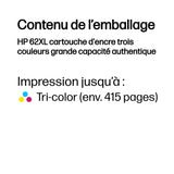 HP 62XL Cartouche d'encre trois couleurs grande capacité authentique (C2P07AE) pour Officejet Mobile 250, Envy 5540/5640/7640