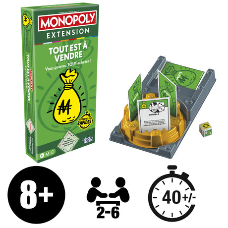 Monopoly Extension Tout est a vendre, rend le jeu Monopoly classique plus amusant et plus rapide, jeux de plateau, 2 a 6 joueurs, 40