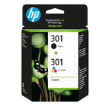 HP 301 Pack de 2 cartouches d'encre noire et trois couleurs authentiques (N9J72AE) pour HP Envy 4505, DeskJet 1050/1512/2548/3057A