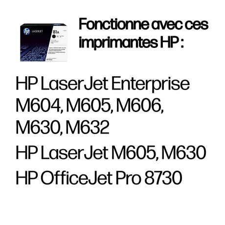 Cartouche de Toner Noir HP 81A (CF281A) authentique pour HP LaserJet Enterprise M604 / M605 / M606 / M630 / M632, OfficeJet Pro