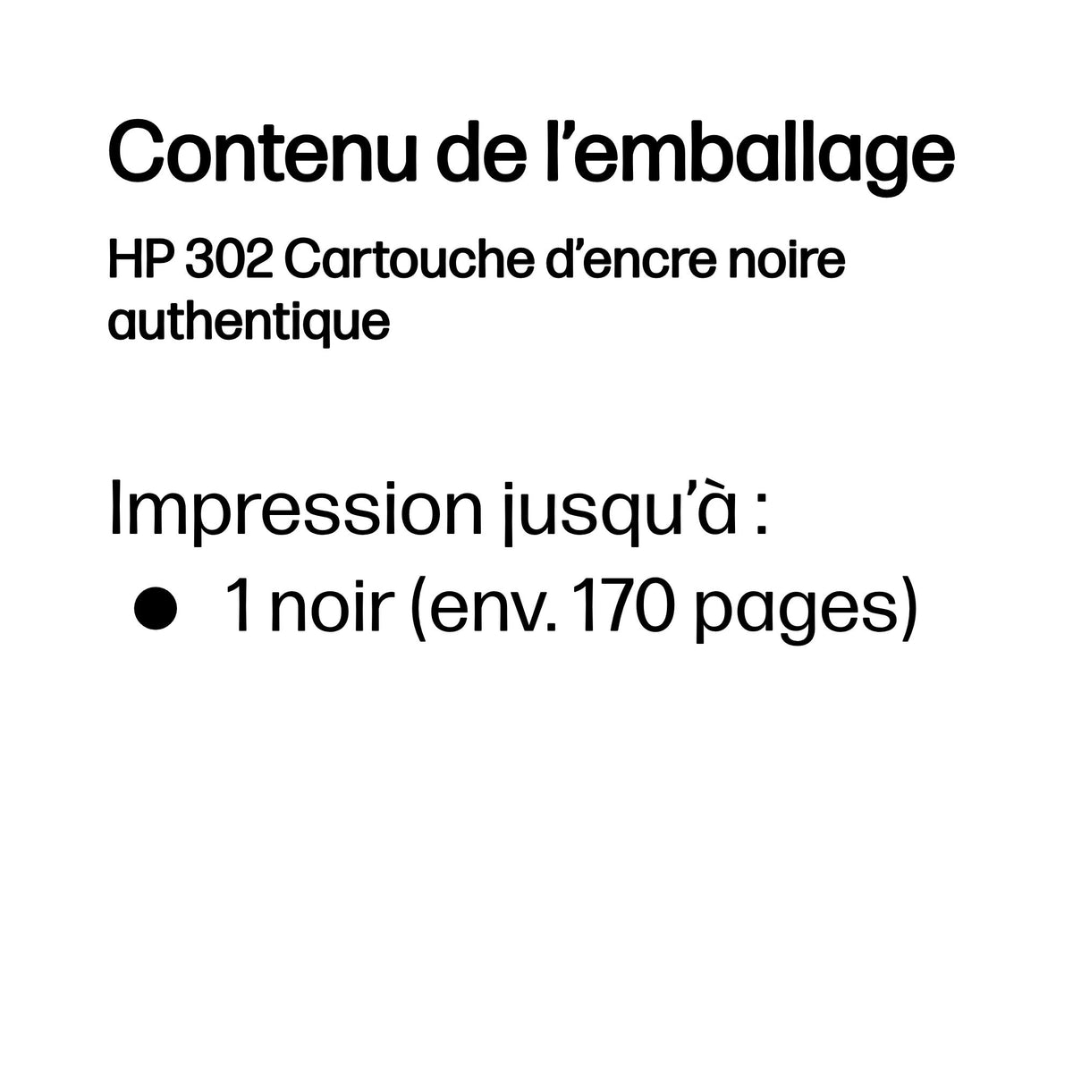 HP 302 Cartouche d'encre noire authentique (F6U66AE) pour HP DeskJet 2130/3630 et HP OfficeJet 3830