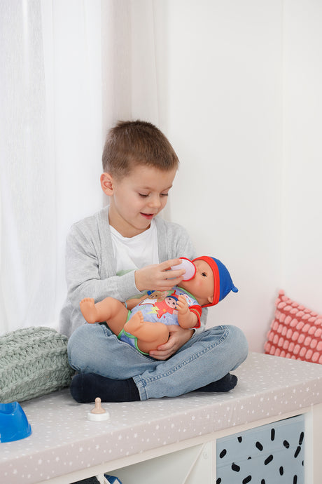 Poupon - BABY BORN - Jonas - 10 fonctions réalistes - 10 accessoires - Bleu et Rouge - 43cm - Des 3 ans