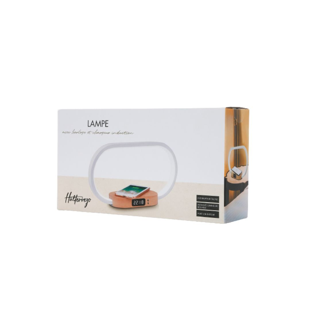 Lampe de chevet avec chargeur induction à 10W, lumiosité réglable, 1 port USB p