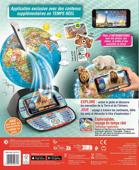 CLEMENTONI - Exploraglobe - Voyage en temps réel - 3 modes de jeu et 28 activités - Stylo Bluetooth