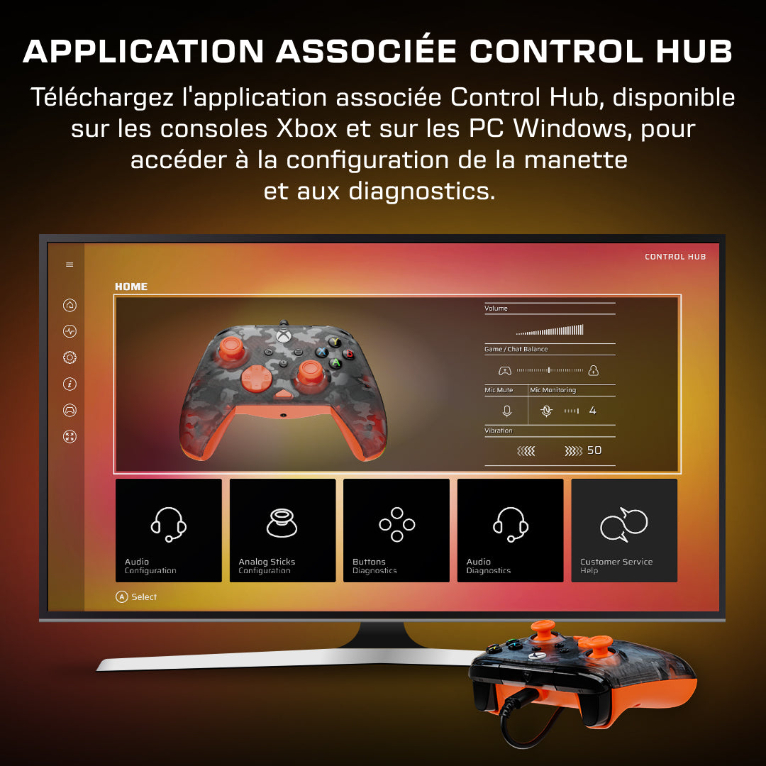 Manette de jeu - Xbox Series X|S, Xbox One et PC - Rematch Core - RGB - Filaire - Camouflage Noir / Orange - TURTLE BEACH