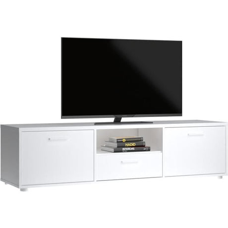 Meuble TV - MEDIA - Blanc mat  - 2 portes, 1 tiroir - 147,2 x 39,8 x 38,4 cm