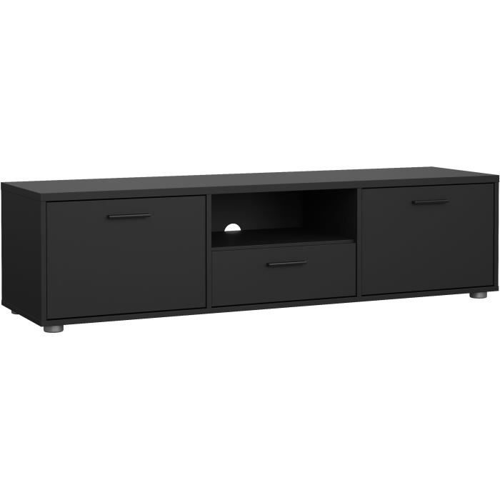 Meuble TV - MEDIA - Noir mat  - 2 portes, 1 tiroir - 147,2 x 39,8 x 38,4 cm