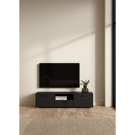 Meuble TV - MEDIA - Noir mat  - 2 portes, 1 tiroir - 147,2 x 39,8 x 38,4 cm