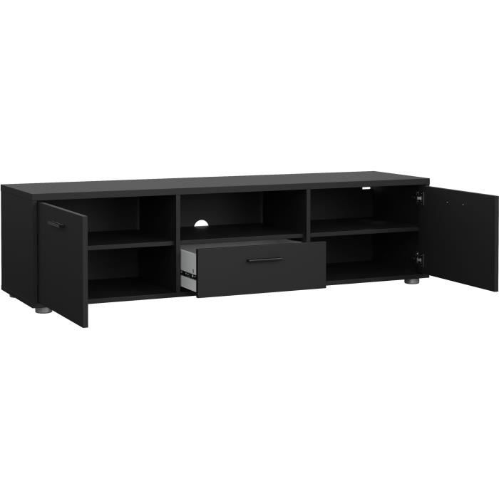Meuble TV - MEDIA - Noir mat  - 2 portes, 1 tiroir - 147,2 x 39,8 x 38,4 cm