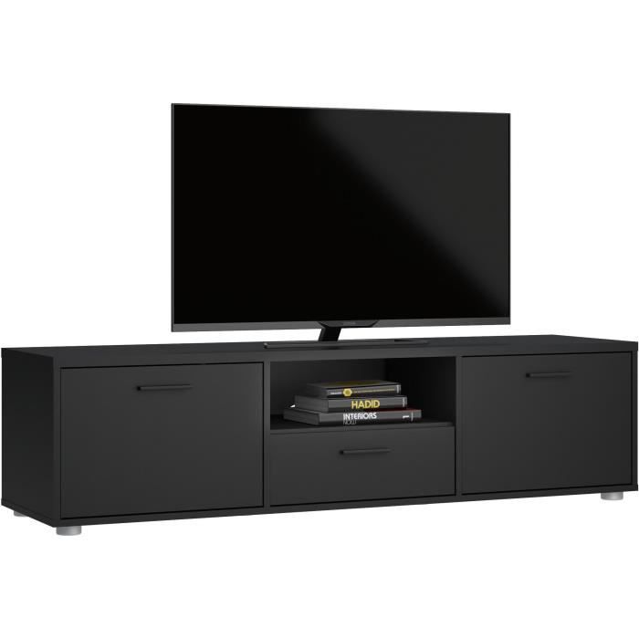 Meuble TV - MEDIA - Noir mat  - 2 portes, 1 tiroir - 147,2 x 39,8 x 38,4 cm