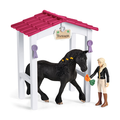 Box avec Tori et Princess, Extension pour écurie schleich avec 26 éléments inclus dont 1 cheval schleich, coffret figurines pour