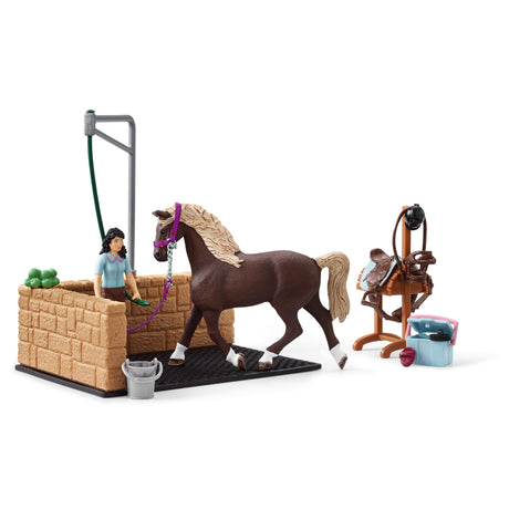 Box de lavage pour chevaux Emily et Luna, coffret schleich avec 19 éléments inclus dont 1 cheval schleich, coffret figurines écurie