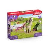 Aventures au camping de Sarah, coffret schleich avec 23 éléments inclus dont 1 cheval schleich et 1 personnage, coffret figurines