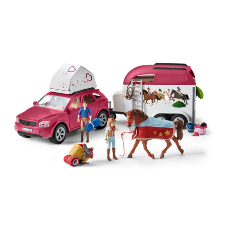 Voyage en voiture avec remorque pour chevaux, Coffret figurines Schleich 42535 Horse Club pour enfants de 5 ans