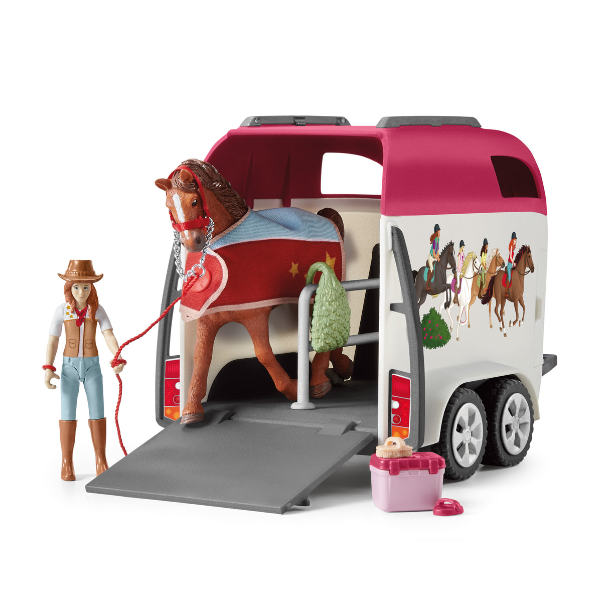 Voyage en voiture avec remorque pour chevaux, Coffret figurines Schleich 42535 Horse Club pour enfants de 5 ans