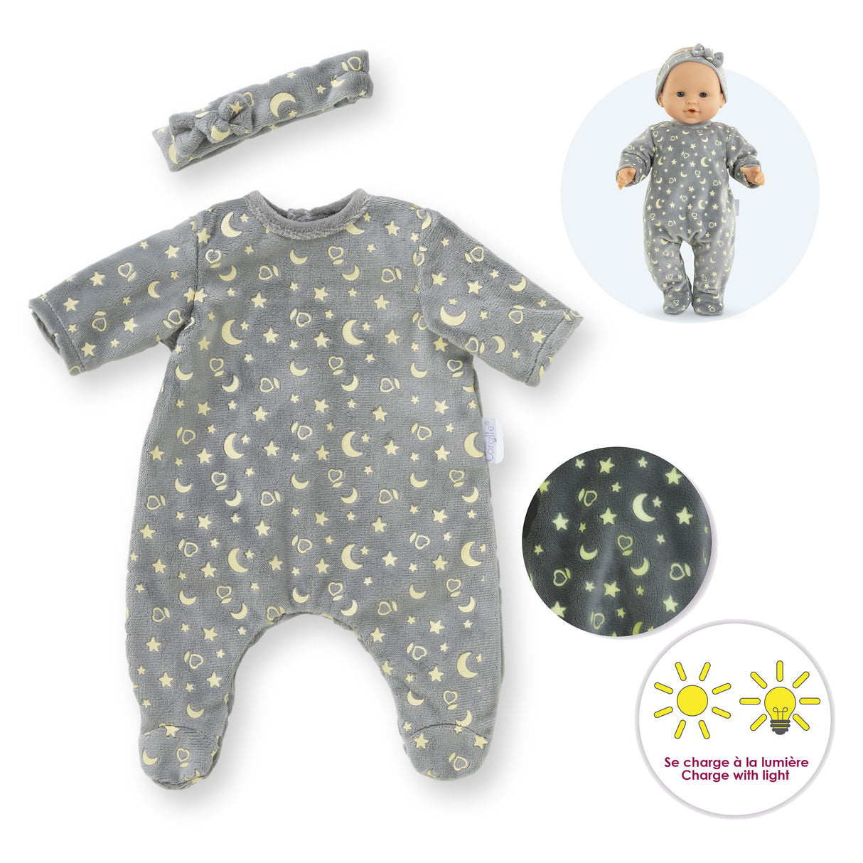 Pyjama - Corolle - Brille dans la Nuit - 36 cm - Étoiles phosphorescentes - Facile a enfiler
