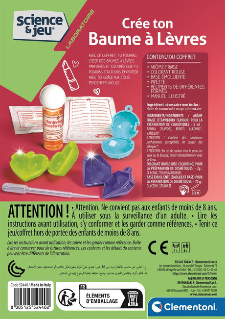 Clementoni - Science & Jeu - Coffret scientifique création de baumes a levres - Dés 8 ans