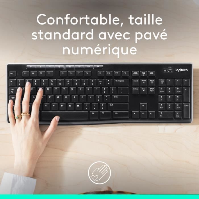 Clavier - Sans fil - Logitech - K270 - AZERTY - Noir