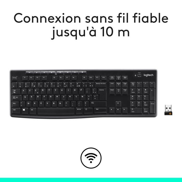 Clavier - Sans fil - Logitech - K270 - AZERTY - Noir