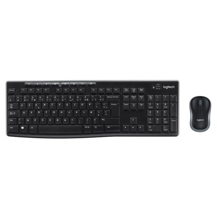 Ensemble Clavier Souris - Sans fil - Logitech - MK270 - AZERTY - Noir